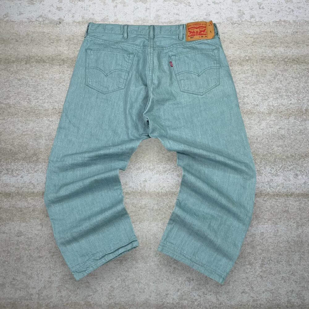 Vintage Y2K Levis Jeans 501 38x26 Regular Straight Fit Sea Green Wash Button Fly